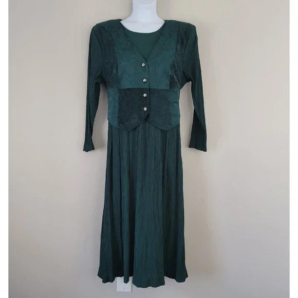Vintage LADY DORBY Size 22W Peasant Cottagecore Renaissance Dress with Vest - Picture 2 of 8